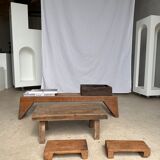 Mini Asian teak side stool blonde