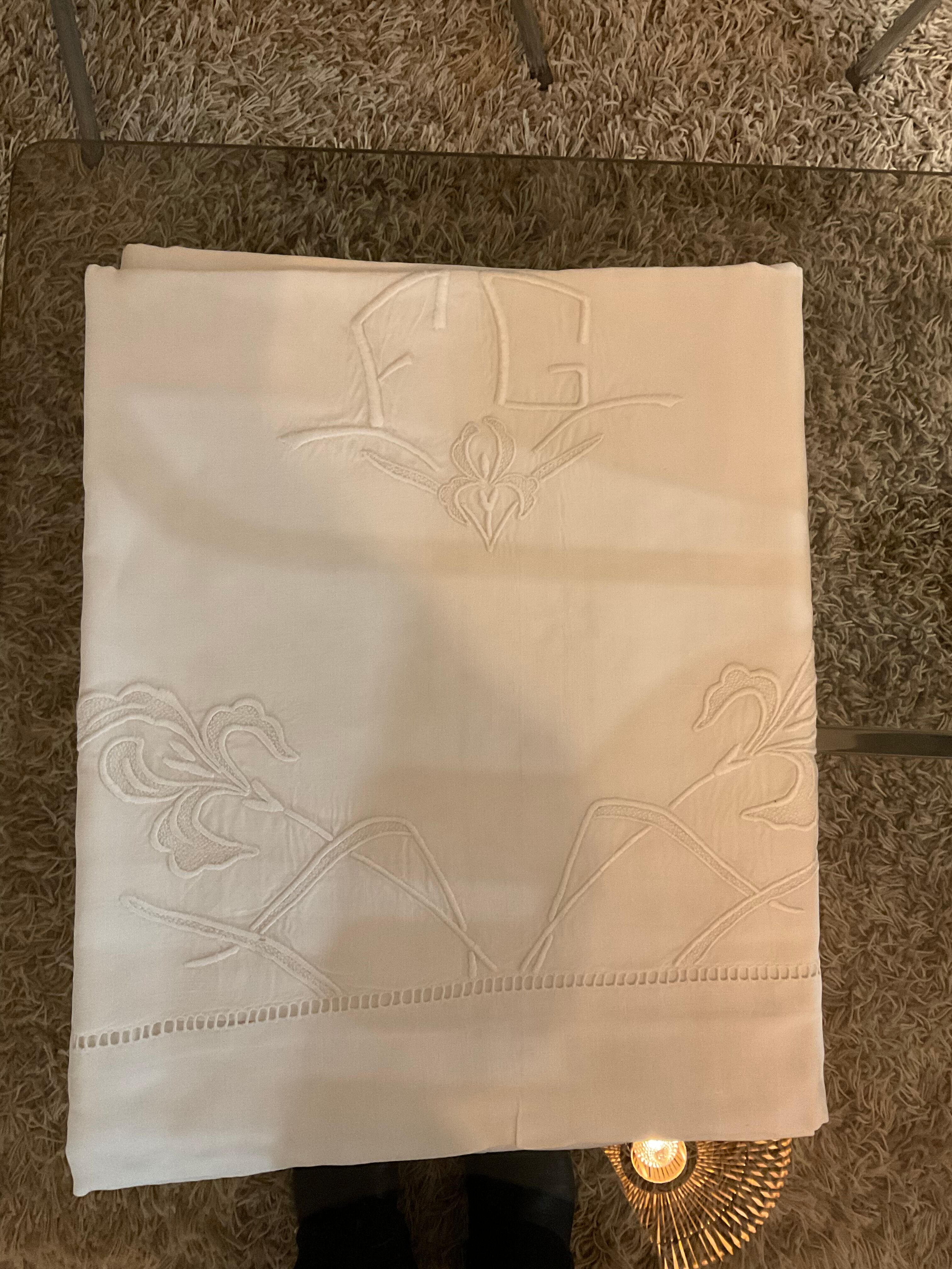 Old embroidered sheet. FG and embroidered flowers.232x315