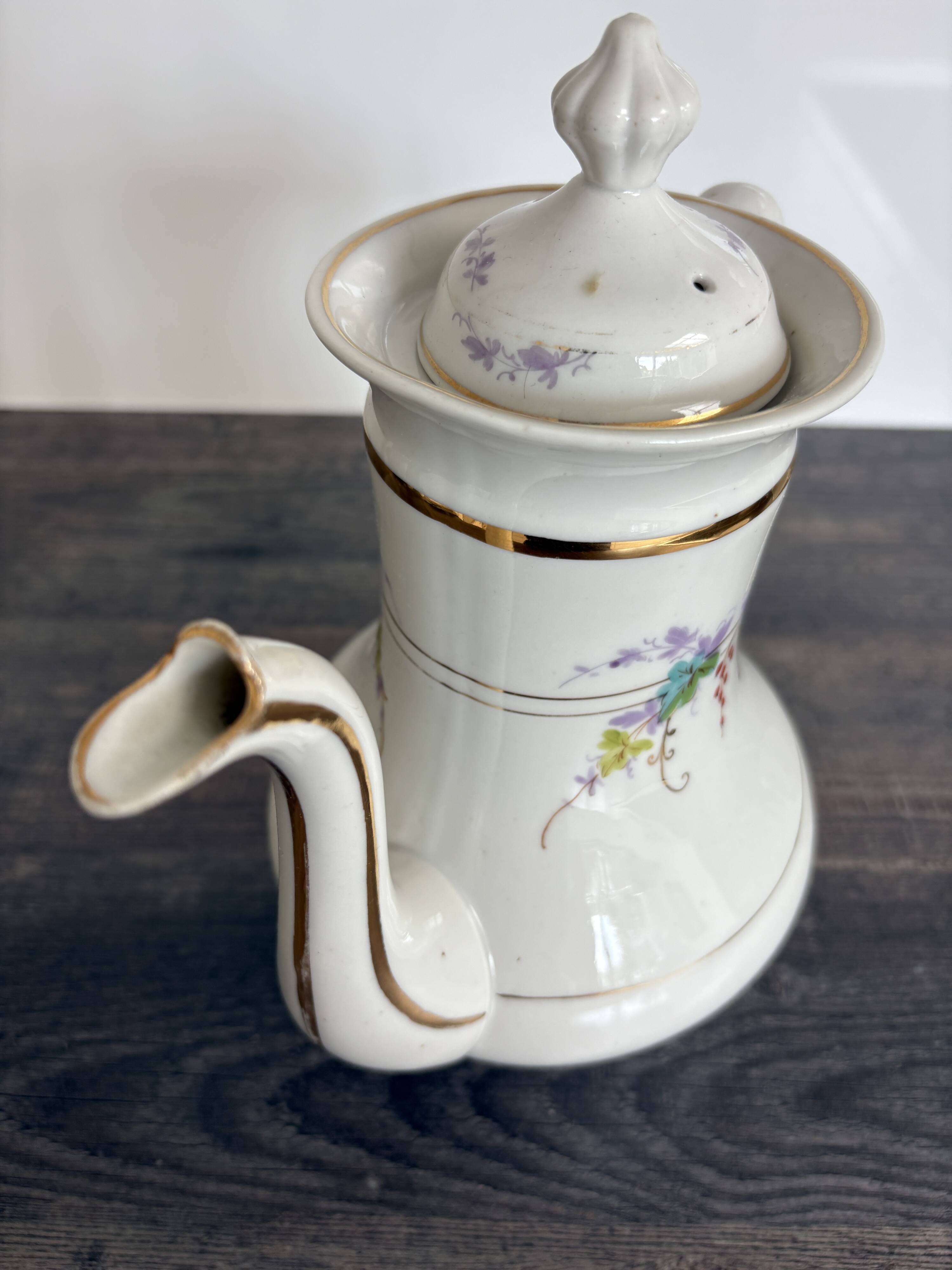 Porcelain Coffee Pot Decorated with Currants - Vintage 1900