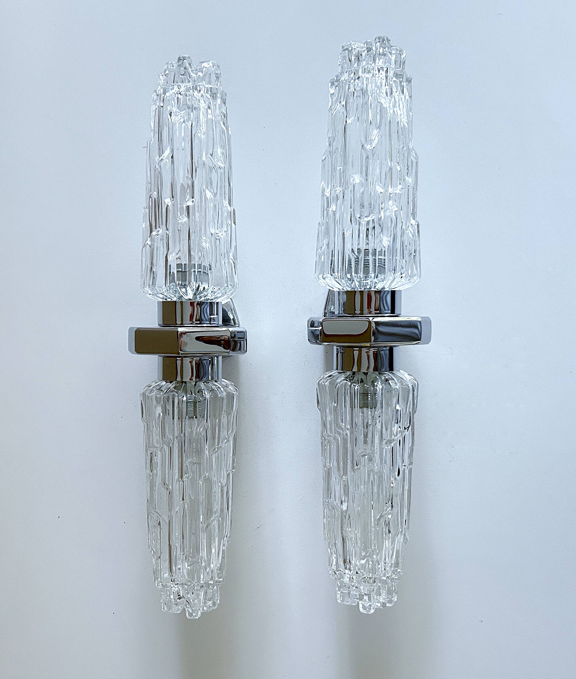 Pair of large vintage chrome glass wall lights