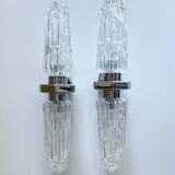 Pair of large vintage chrome glass wall lights