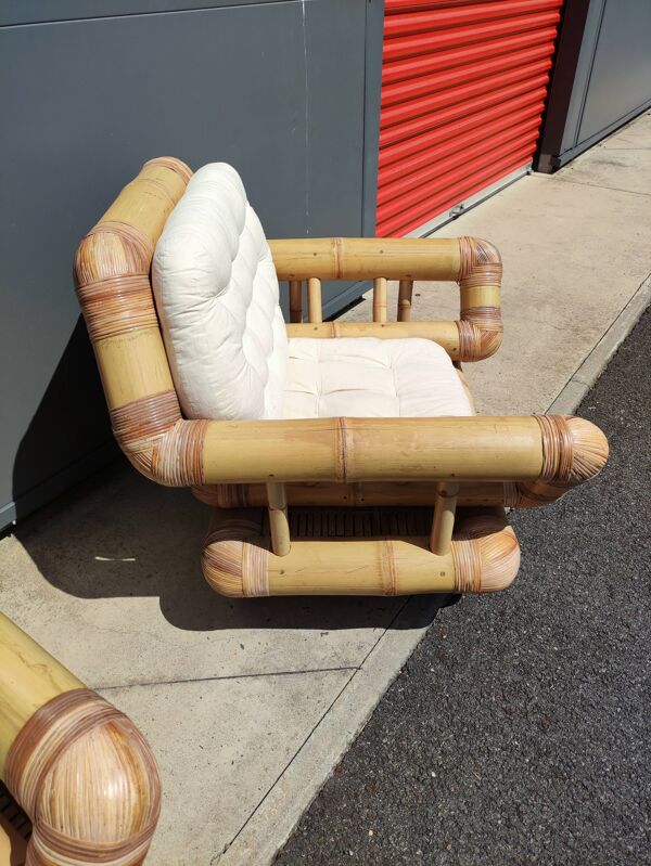 Paire de fauteuils en bambou