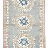 4x7 Vintage Oushak Area Rug, Beige & Grey Turkish Pattern Rug, 128x206 Cm