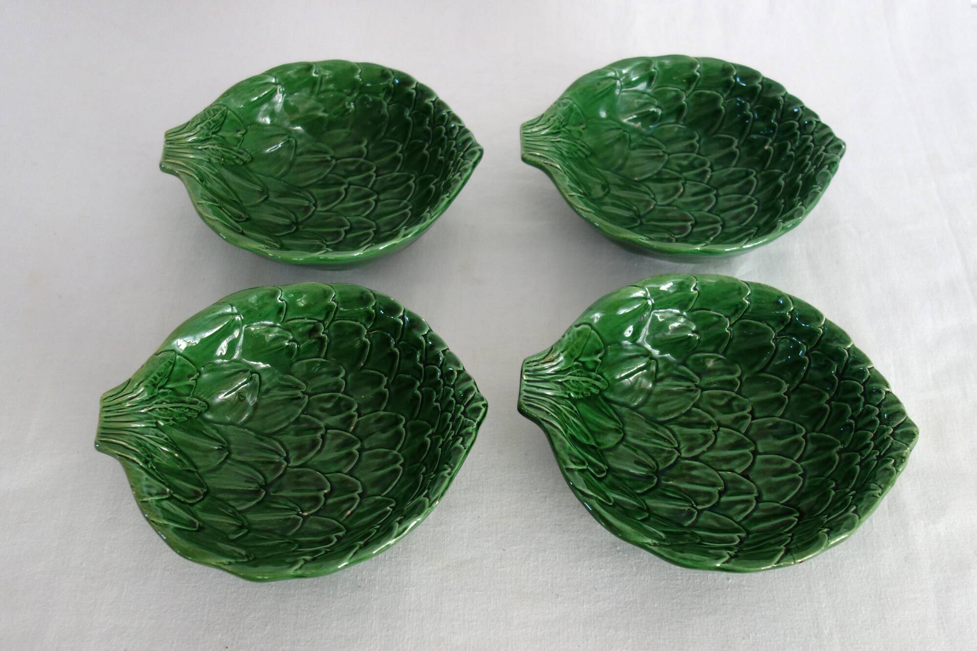 4 vintage slipware artichoke bowls