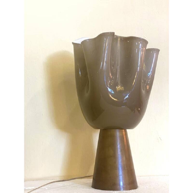 Contemporary Milky-Beige Murano Style Glass Table Lamp