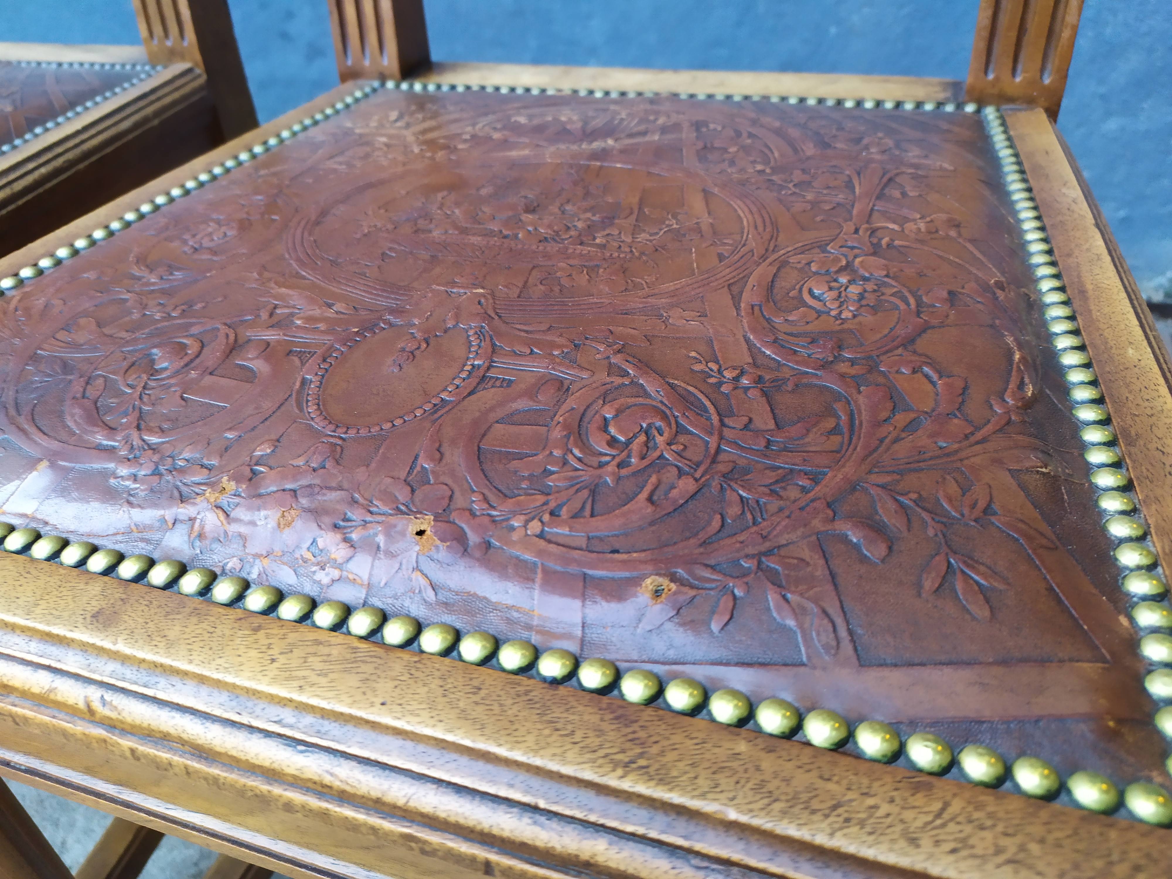 4 Louis XVI leather chairs