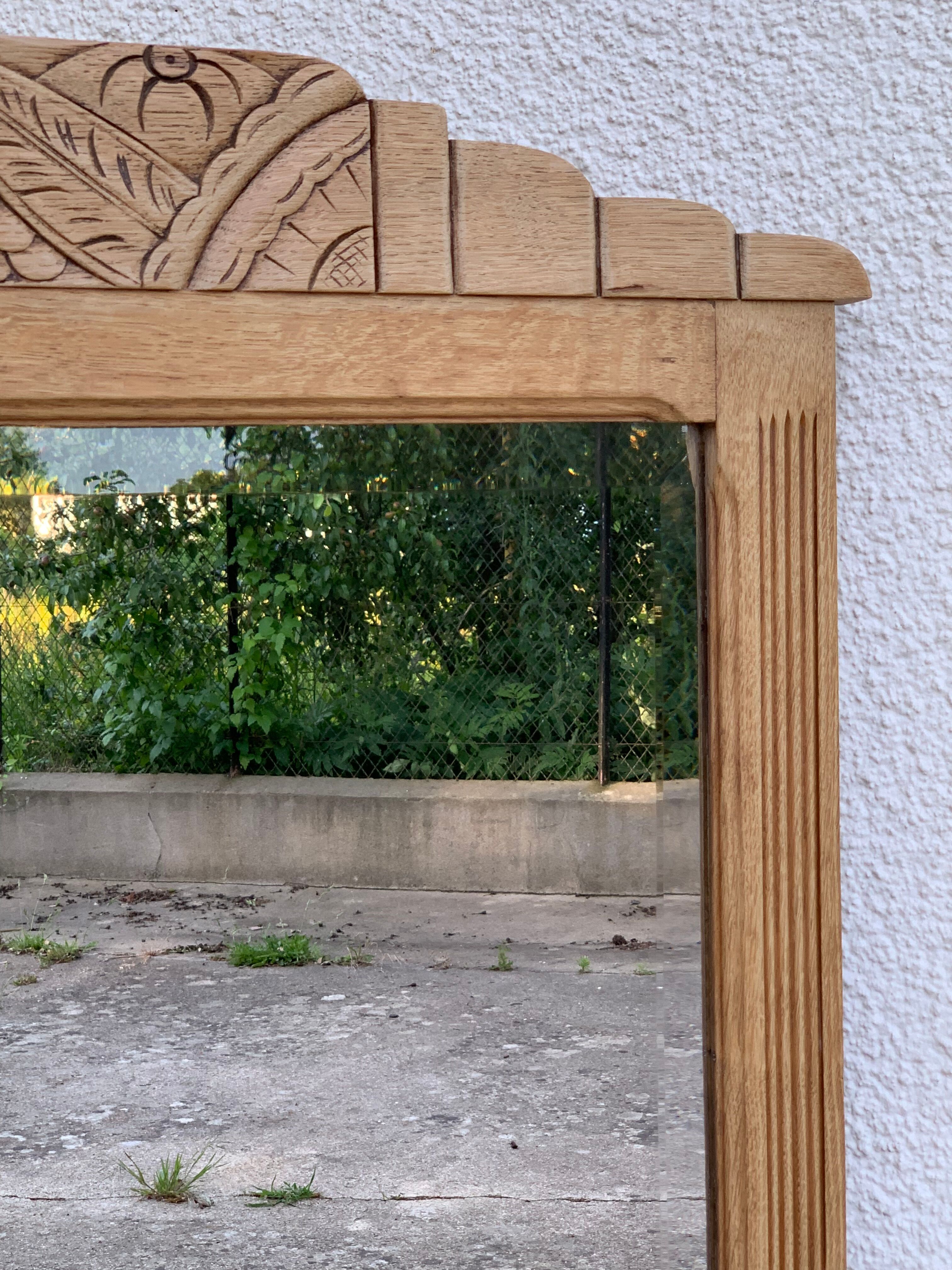 Art Deco mirror bevelled raw oak 1930