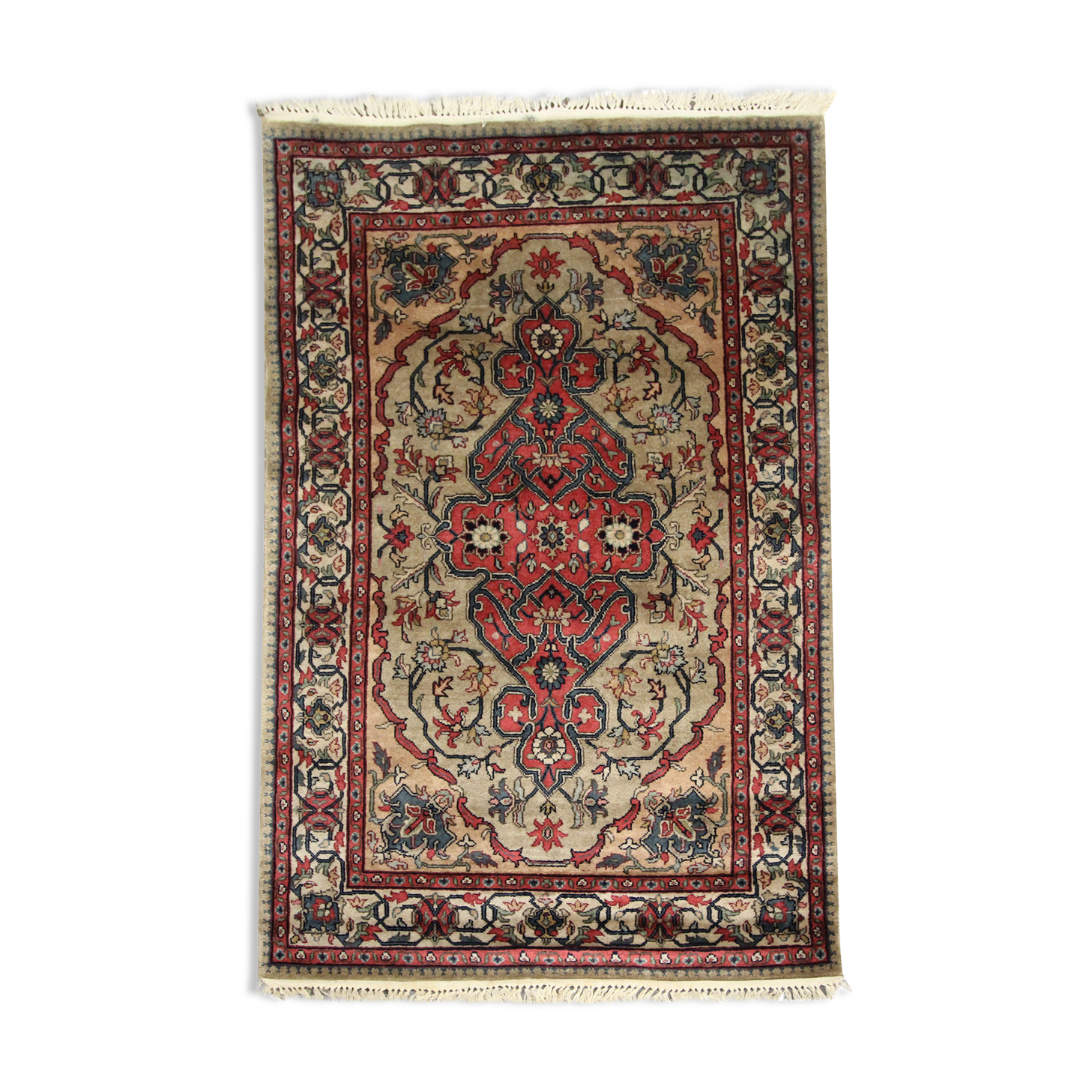 Bold Traditional Indian Area Rug Handmade Oriental Wool Carpet 123x193cm