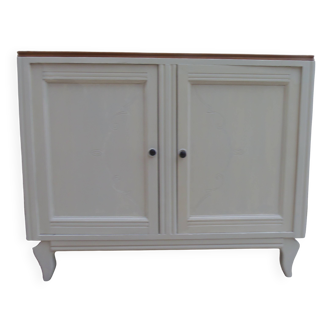 Vintage beige sideboard, oak top.