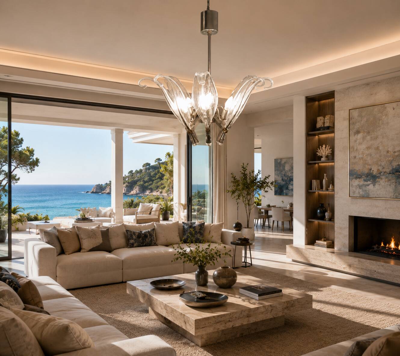 Extraordinary Large Transparent Murano Glass Leaves Chandelier by Franco Lu