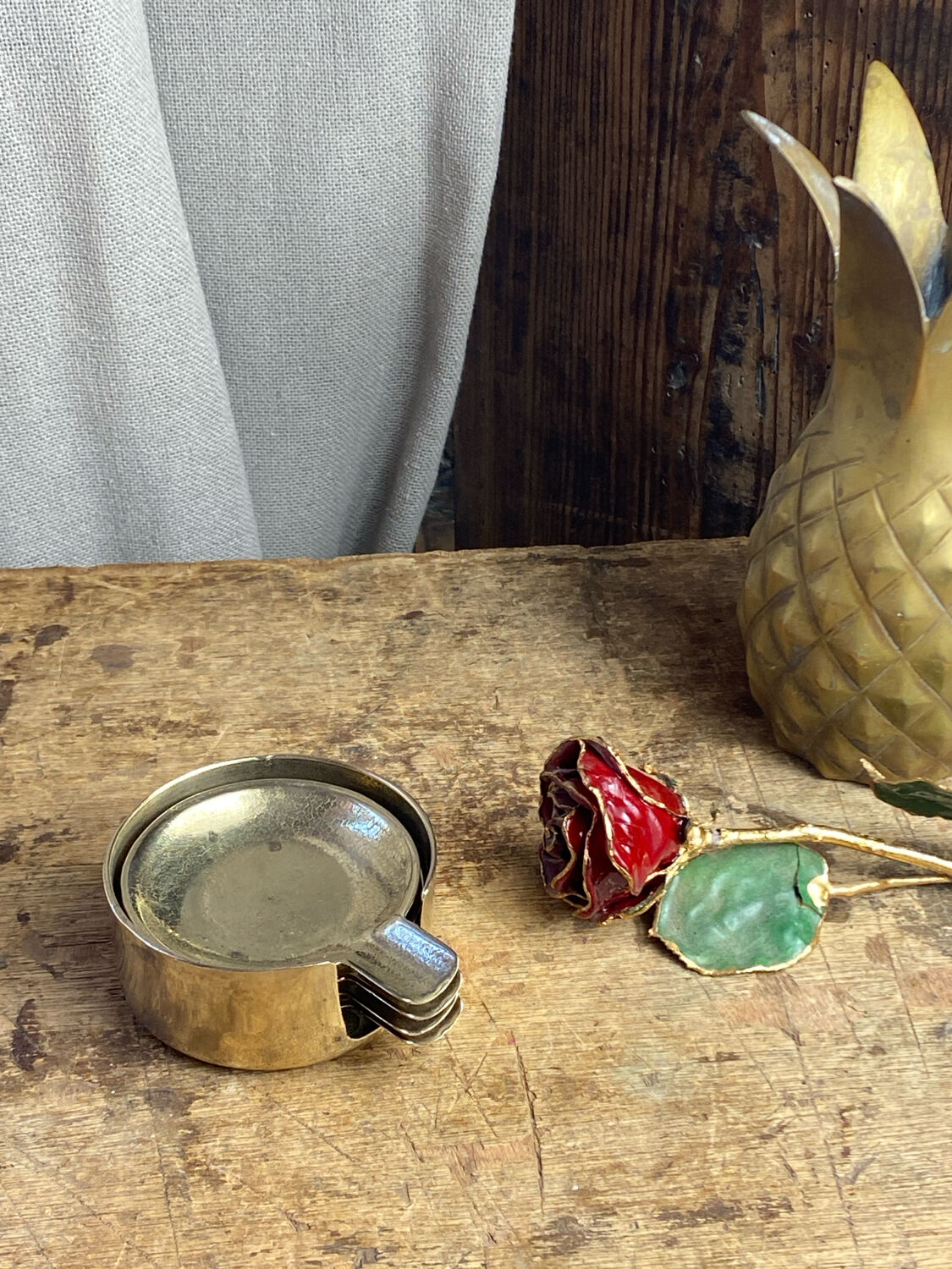 Individual brass ashtrays with storage support