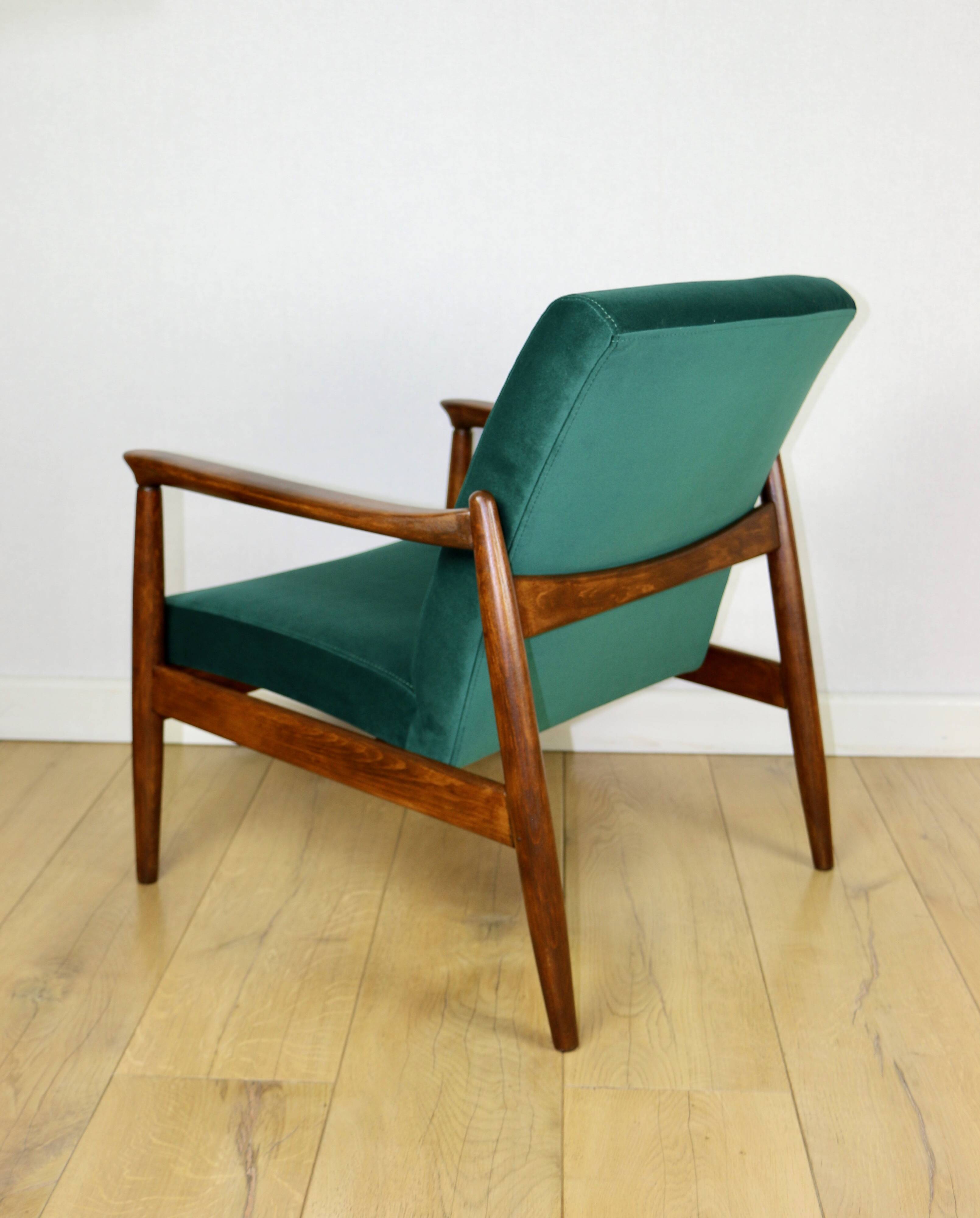 GFM-64 armchair, design by Edmund Homa from the 70s, green velvet - Jade 500 - 2 pieces available