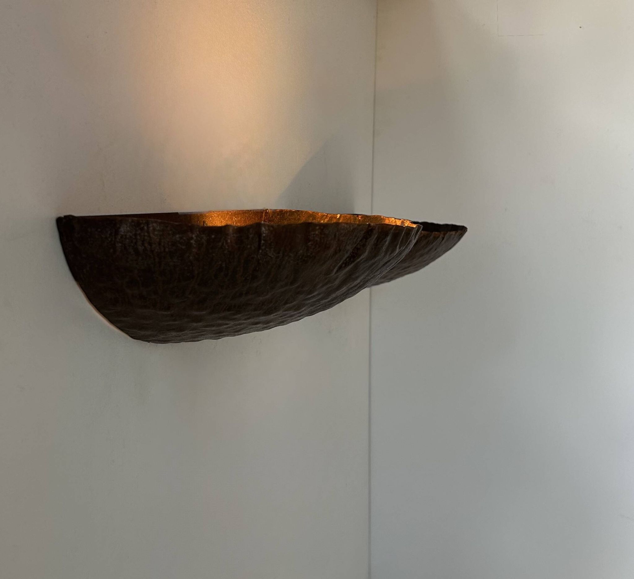 Pair of vintage wall lights, treated rusted metal, France, 1980