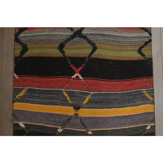 1970s Vintage Turkish Oushak Handmade  Colorful Runner Rug 84x275