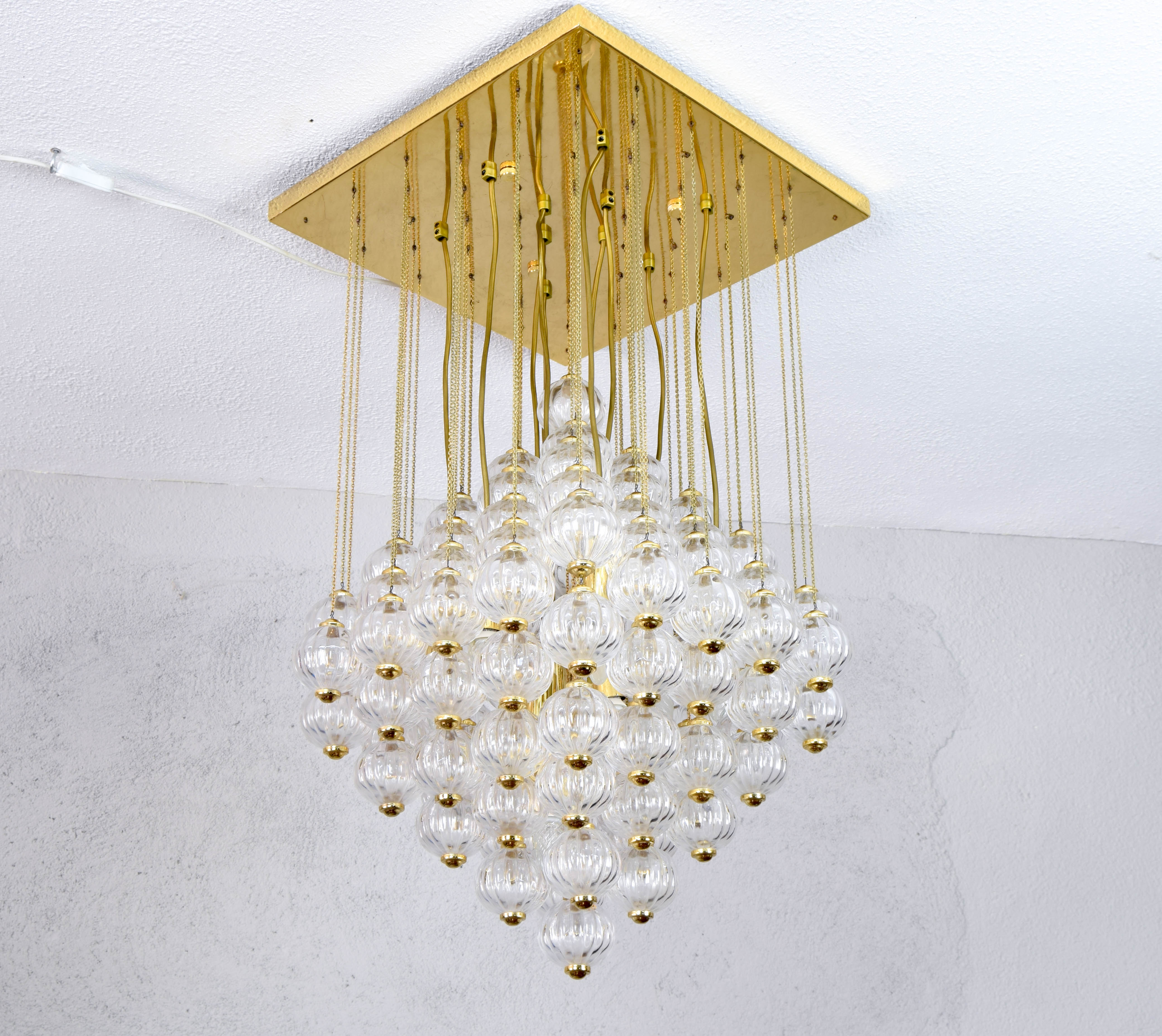 Venini mid century italian flushmount murano glass bubbles and brass chandelier