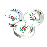 8 assiettes à dessert au décor floral peint mains, assiettes plates.
