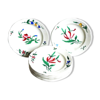 8 assiettes à dessert au décor floral peint mains, assiettes plates.