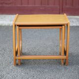 Pair of scandinavian-style wooden nesting tables, coffee tables, bedside tables