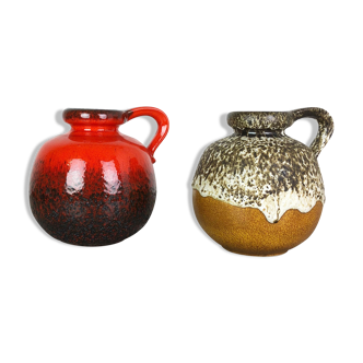 Ensemble de deux vases fat  Lava "484-21" fabriqués par Scheurich Allemagne 1970s