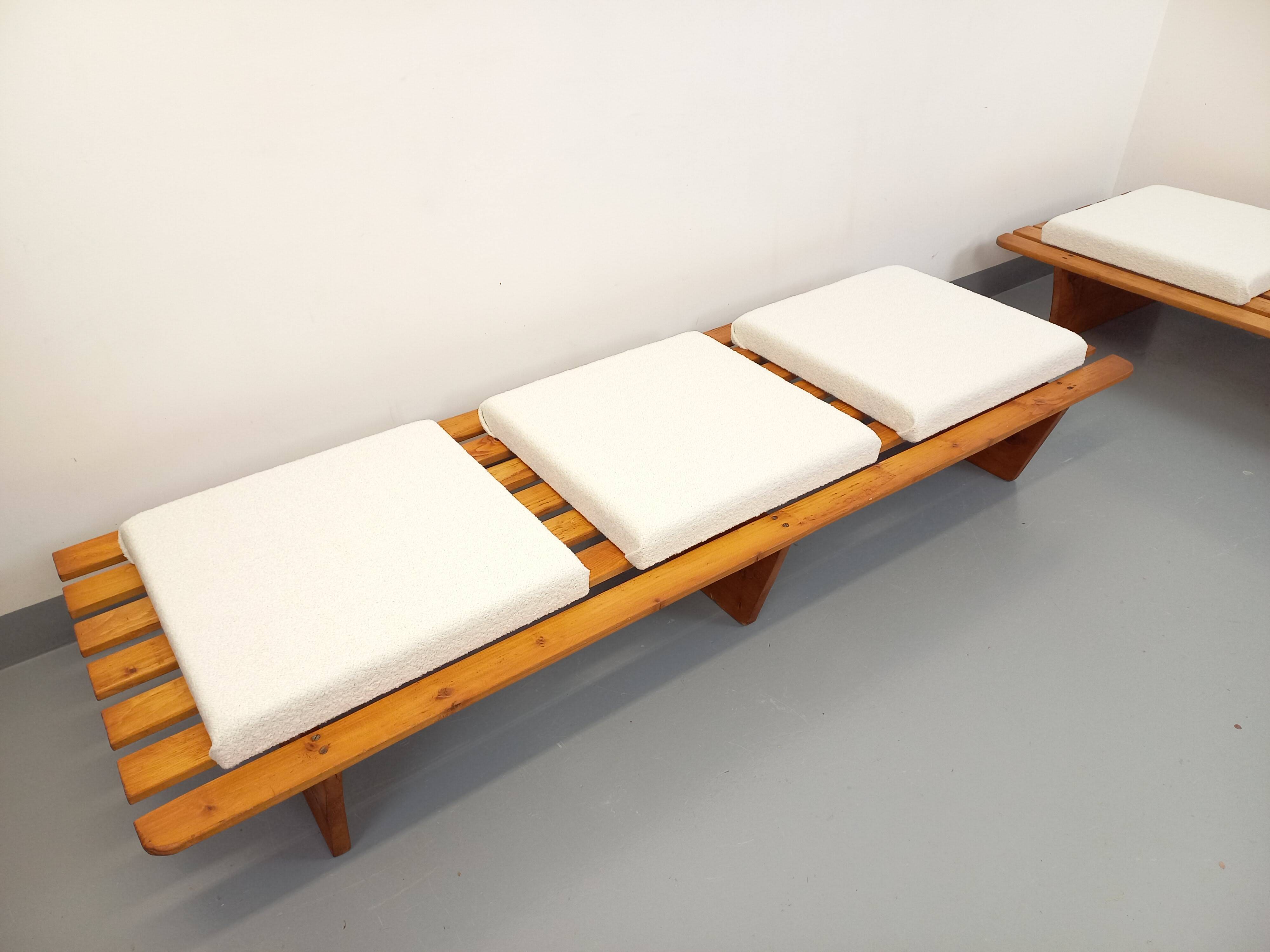 Pair of vintage  Perriand style  pine benches