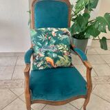 Fauteuil Voltaire style Louis Philippe restauré Bleu Canard