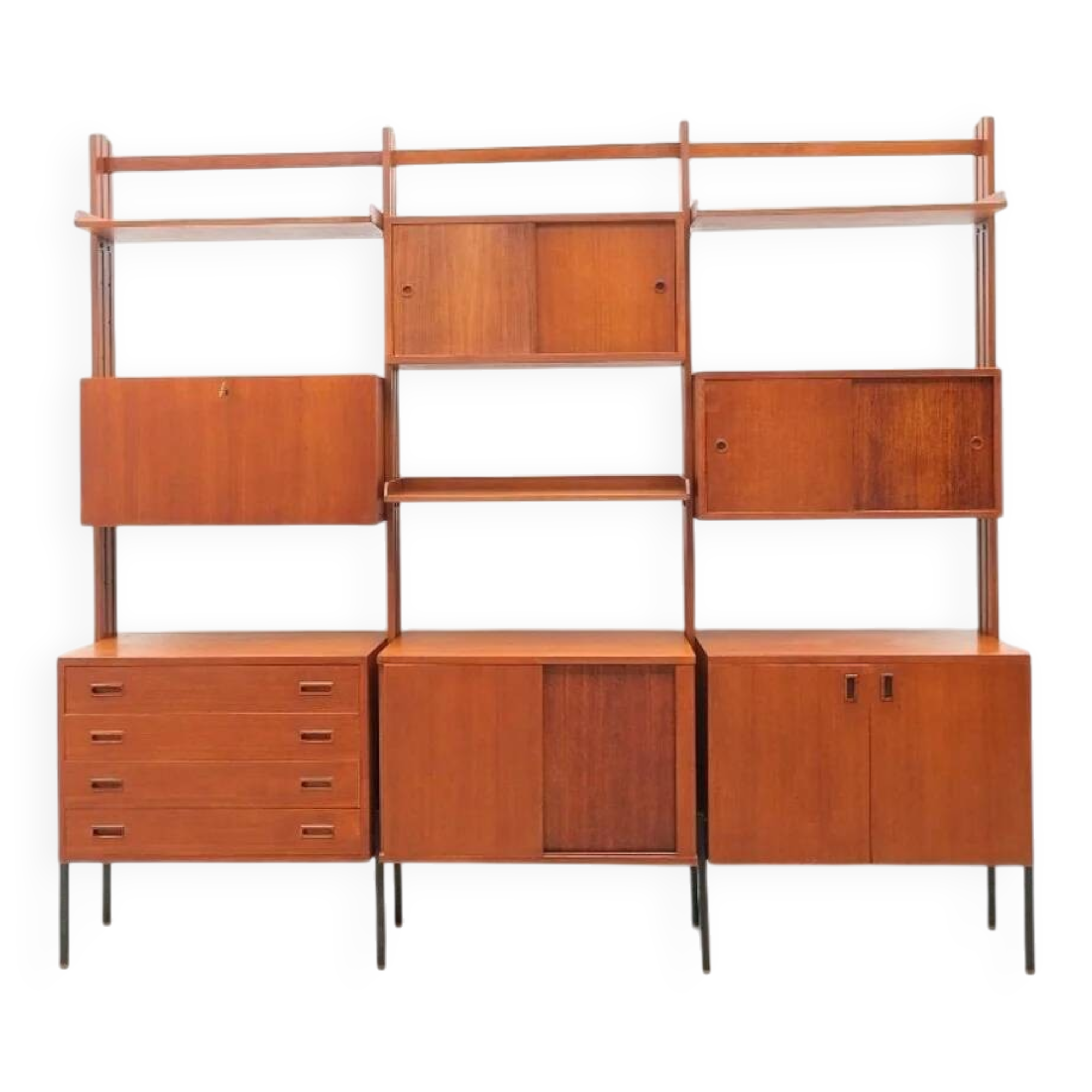 Teak and metal bookcase, Italy 1960
