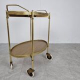 Chariot de service en laiton et en bois du milieu du siècle, années 1950