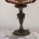 French Empire Style Green & Gold Brass Candlestick Table Lamp & Hide Shade