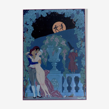 Original stencil Georges barbier Flirt in the moonlight 1928