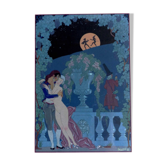 Original stencil Georges barbier Flirt in the moonlight 1928
