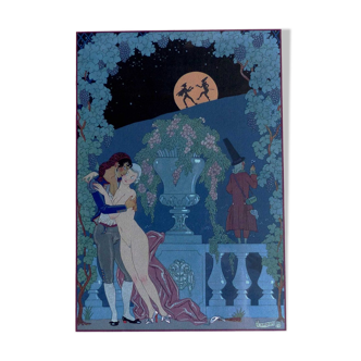 Pochoir original Georges barbier Flirt au clair de lune 1928