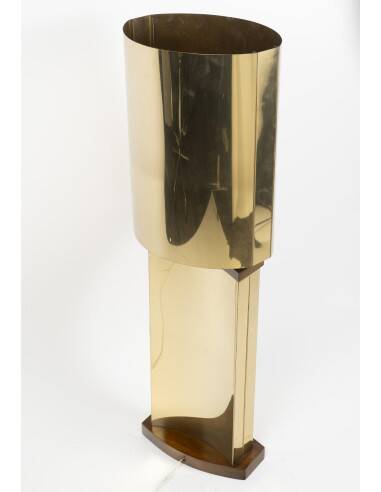 1970s brass and wood table lamp