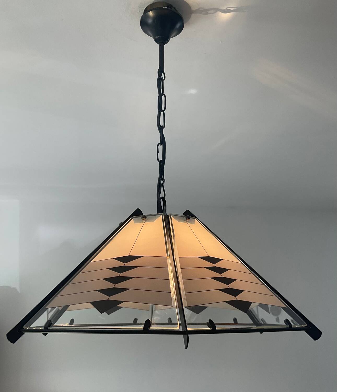 Post Modern pendant light in metal and glass
