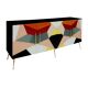 Buffet italien des années 50, en verre coloré et laiton, design géométrique.