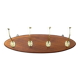 Vintage wooden wall coat rack with 4 double brass hooks – 1950s-60s