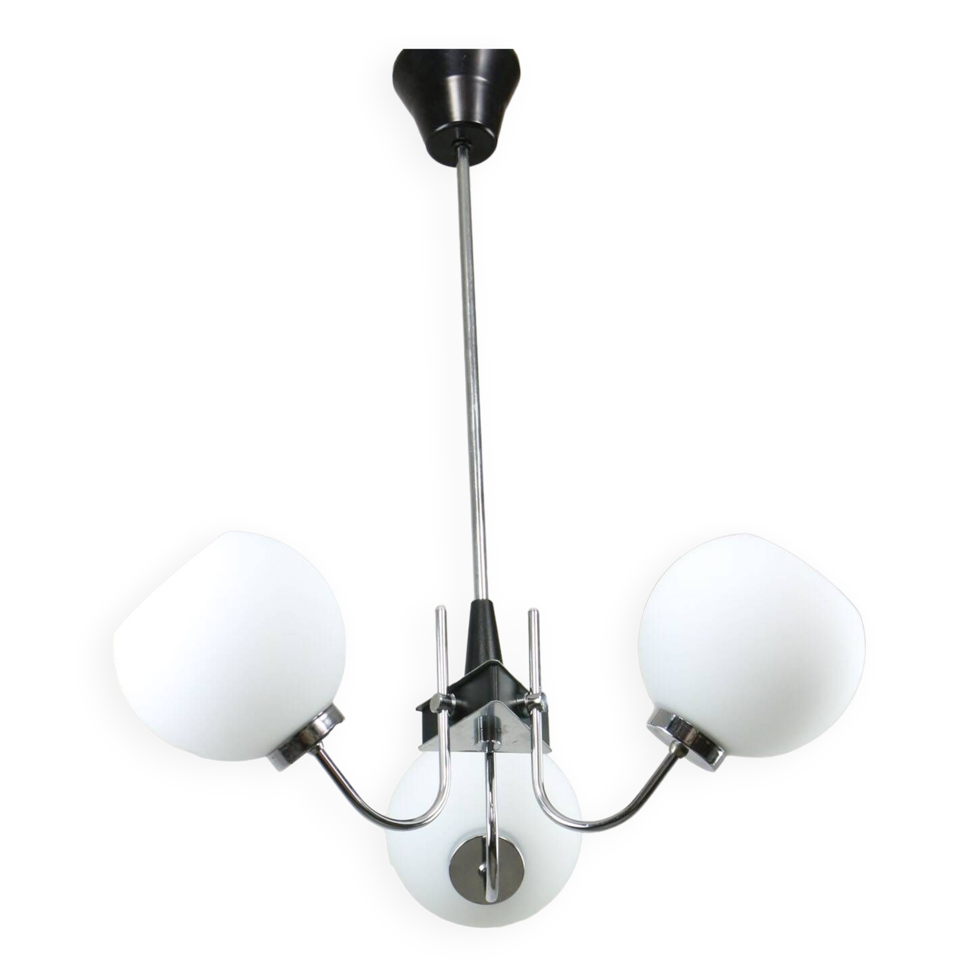 Vintage italian chrome and opaline chandelier, 70s