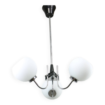 Vintage italian chrome and opaline chandelier, 70s