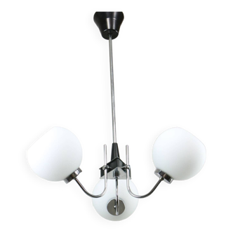 Vintage italian chrome and opaline chandelier, 70s