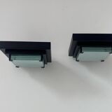 Pair of vintage post modernist wall lights, glass and sandblasted glass, France 1980