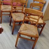 Set of 6 chairs, Scandinavian, vintage, retractable rattan seat