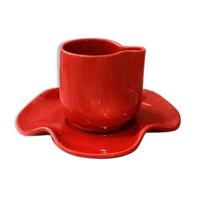 Set tasse & soucoupe ondulée céramique - rouge coquelicot
