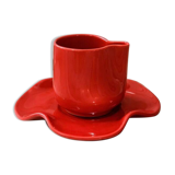 Set of wavy ceramic cup and saucer - poppy red
