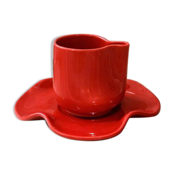 Set tasse & soucoupe ondulée céramique - rouge coquelicot