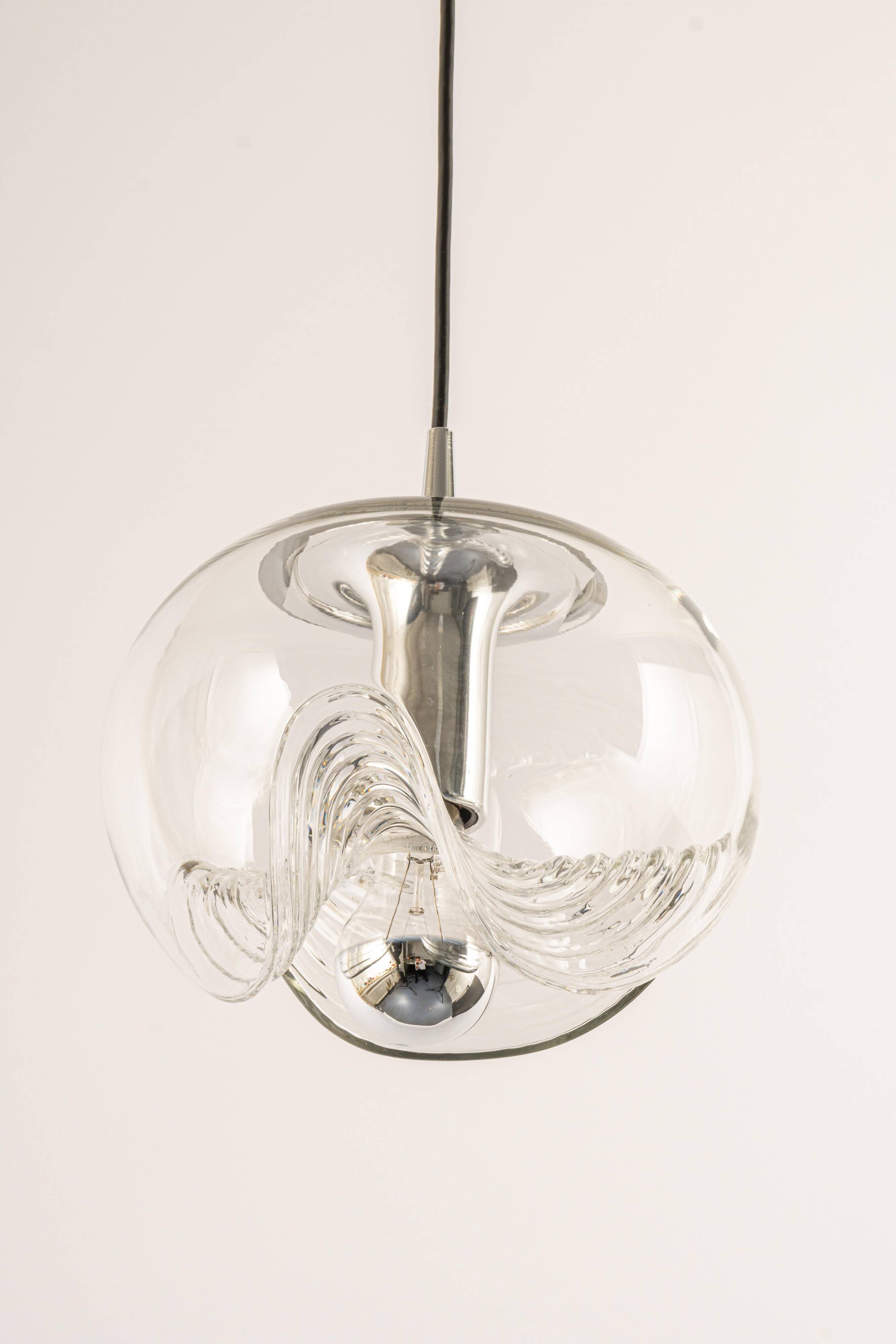 1 of 6 Large transparent glass pendant by Peill & Putzler, Germany, 1970s