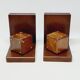 Pair of French Art Deco Wooden Bookends with Dice