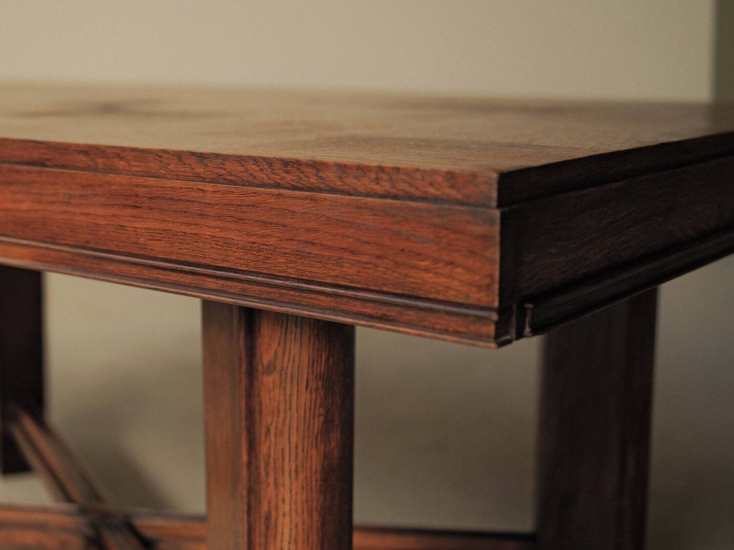 Modernist oak table with a checkerboard top, France, circa 1940.