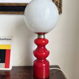 1970s Red and White Glass Space Age Lamp