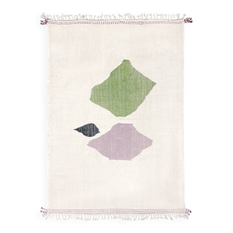 Ecru Moroccan Berber kilim with colorful patterns, 3.10x1.92m