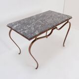 René Prou style gold metal side table with marble top