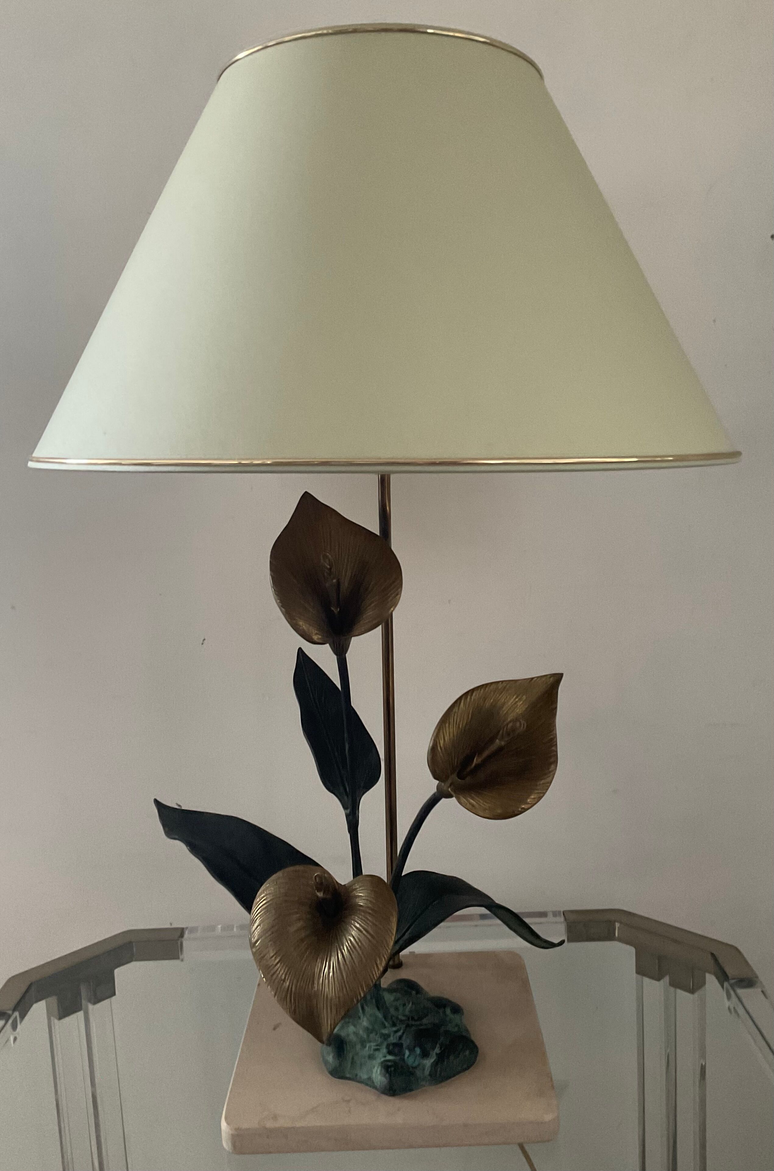 Vintage lamp in travertine and bronze 70s